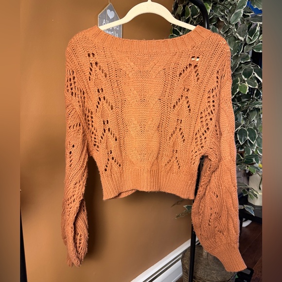 Love Tree Womens Oversized Cropped Orange Rust Knit Sweater W Balloon Sleeves S - Picture 4 of 12